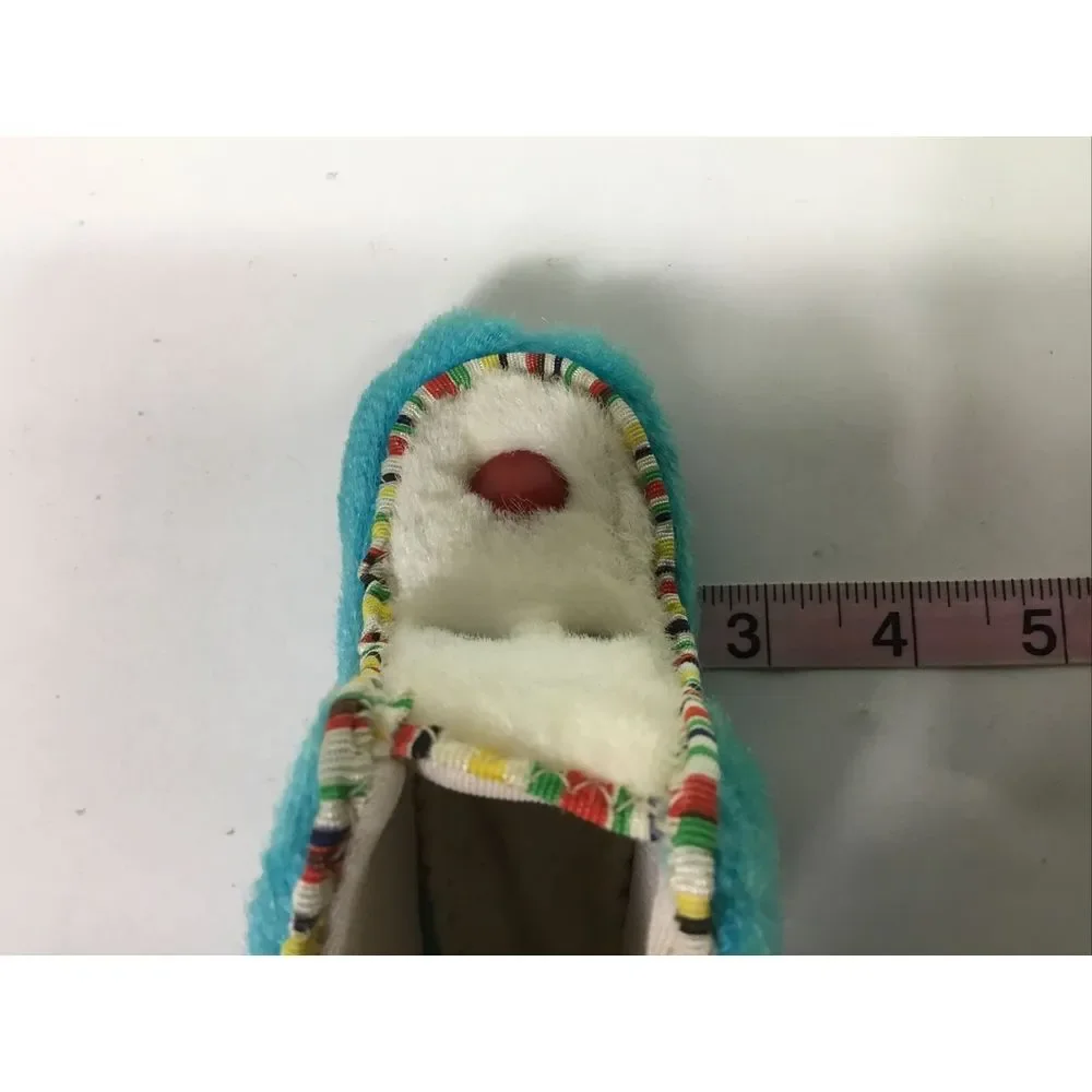 1960s Vintage Baby Booties Moccasin Size‎ 3 Fur animal Turquoise white Made USA
